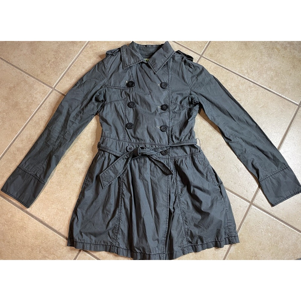 Free People Size 6 Double Breasted Trench Coat Washed Gray Cotton Belted Jacket